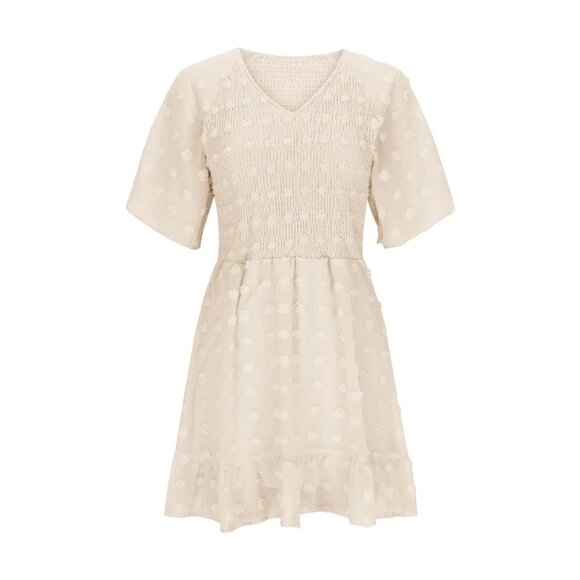 Hfyihgf Womens Summer Smocked Dress Short Flutter Sleeve V Neck Swiss Dot Lrg - Picture 4 of 5